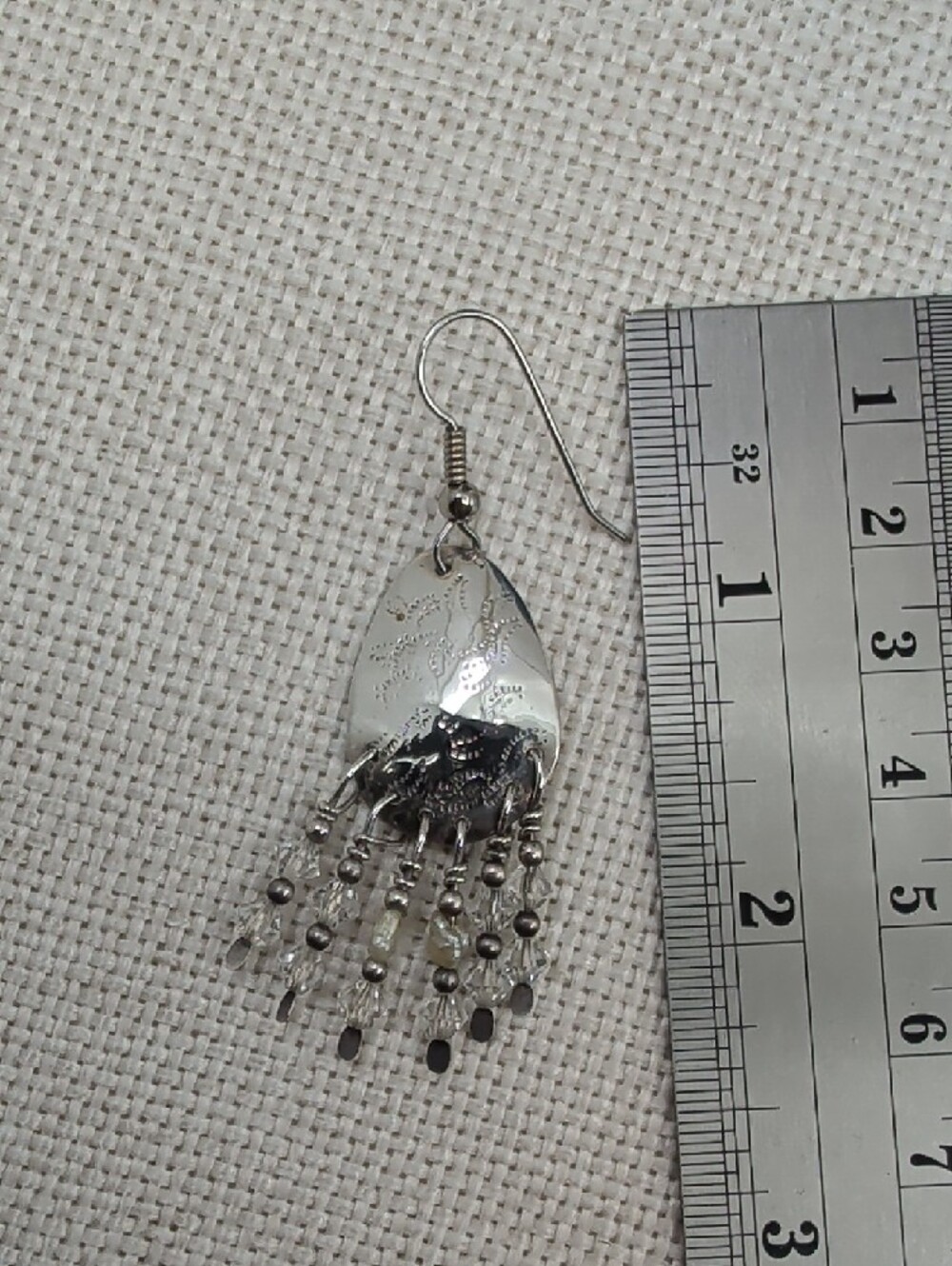 Vintage Artisan Hammered Silver Chandelier Earrings Crystal Bead Fringe 2.5" - Picture 12 of 17